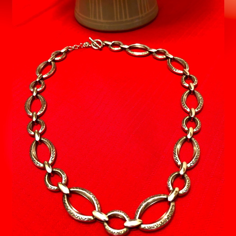 Brighton silver necklace with etching. With toggle clasp.